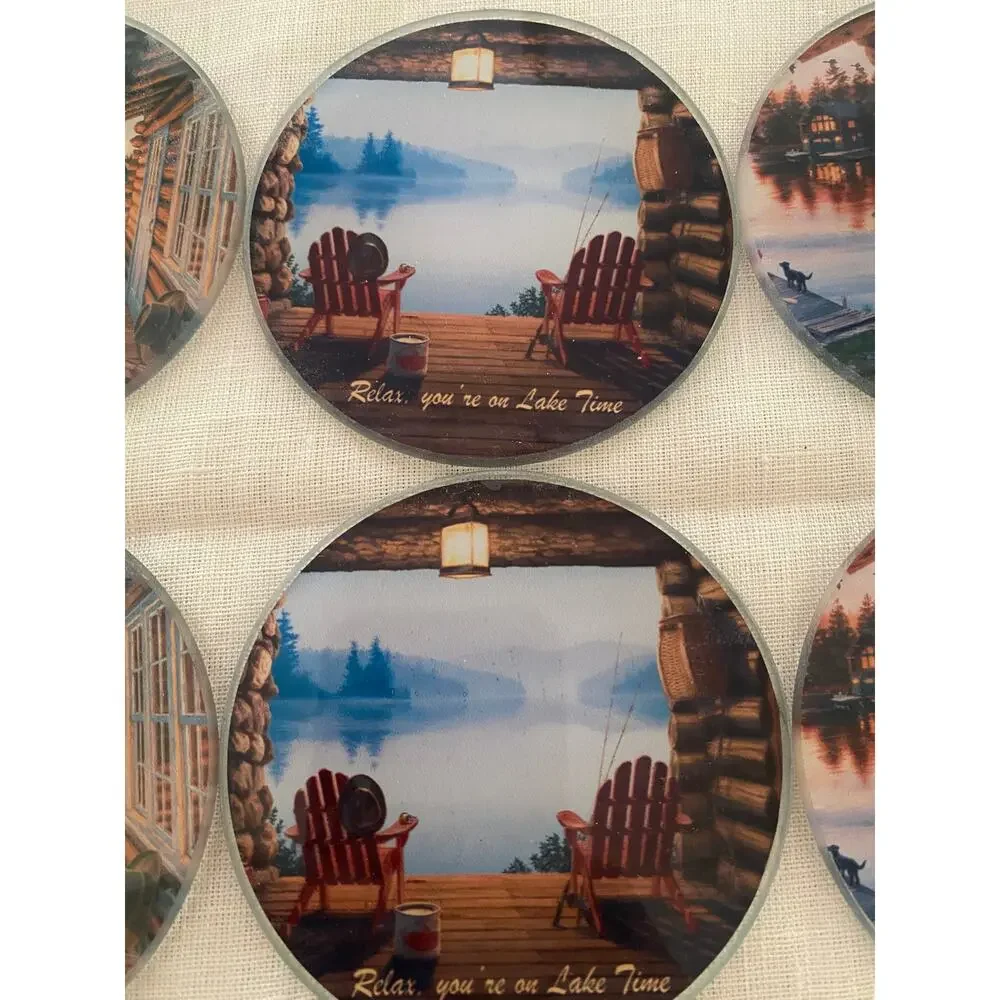 Countryside Lake Cabin Glass Coasters